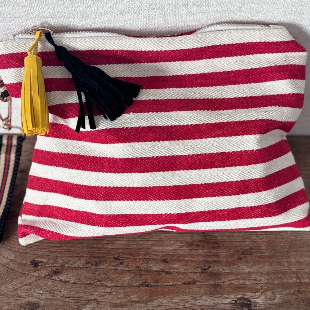 Red‎ & White Striped Wristlet Clutch with Tassels